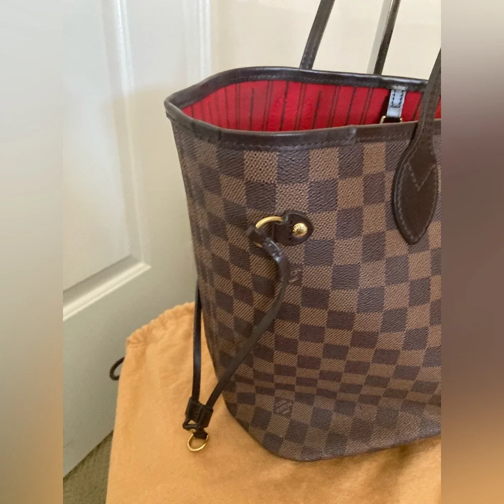 LOUIS VUITTON DAMIER EBENE NEVERFULL MM SHOULDER BAG WITH DUST BAG